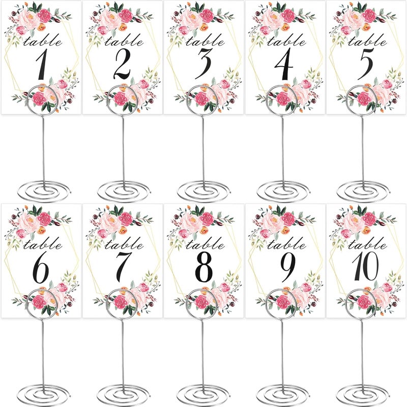 LeeLoon 26 PCS Table Number Holder - Table Card Holder Stand Wire Photo Holder with 26 Pcs Floral Table Number Cards, Place Card Holder Stand for Weddings Party Office Paper Memo Menu Note Clips - Image 4