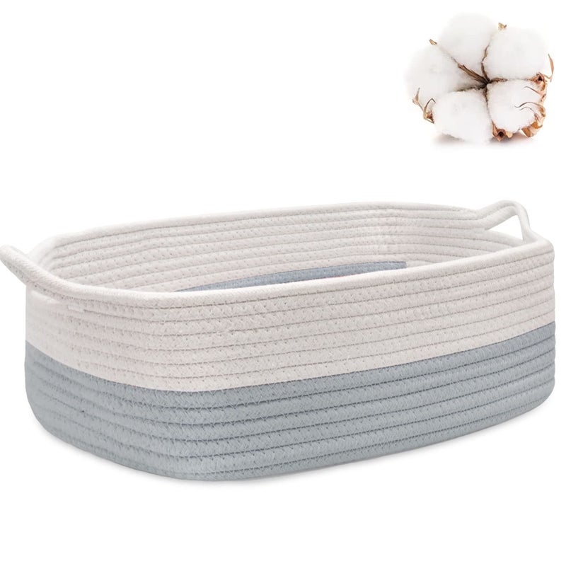ABenkle Small Storage Basket with Handles Cotton Rope Woven Dog Cat Toy Bin Decorative Shelves Closet Organizing for Nursery Laundry Bedroom Bathroom 142x 11x 51