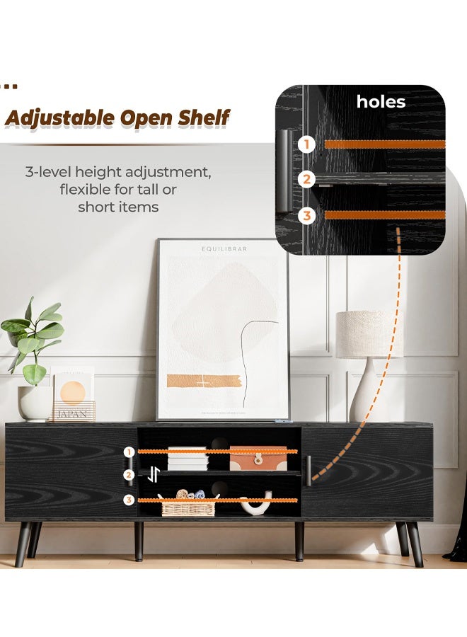 keke Tv Cabinet with Adjustable Shelf Solid Wood Feet For Living and Bedroom Black Color - Image 4