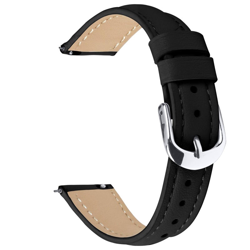 إيروريكس سوار ساعة جلد طبيعي رفيع مقاس 18 مم (أسود) - Image 2