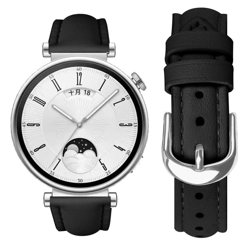 إيروريكس سوار ساعة جلد طبيعي رفيع مقاس 18 مم (أسود) - Image 3