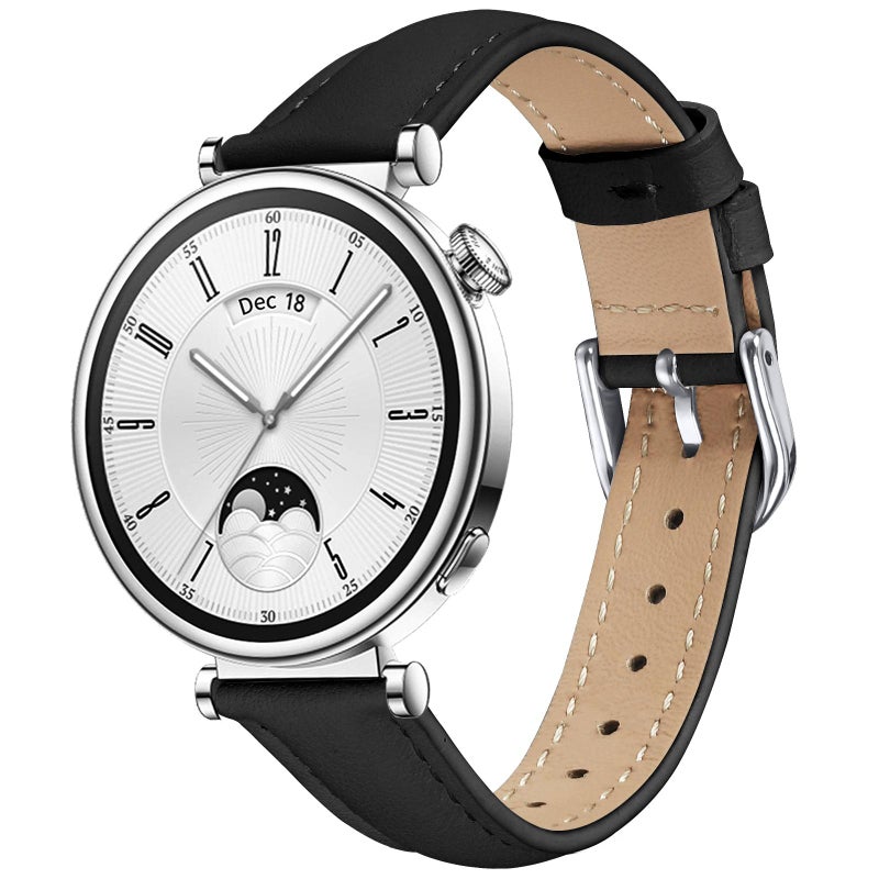 إيروريكس سوار ساعة جلد طبيعي رفيع مقاس 18 مم (أسود) - Image 1