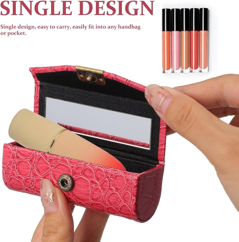 Lipstick Protective Case - Decorative Lipstick Holder with Built-in Mirror | Lip Balm Storage Box | Travel Cosmetic Holder Organizer Bag for Outside Rosy - Image 5