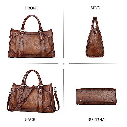 Iswee Womens Genuine Leather Handbags Tote Bag Shoulder Bag Top Handle Satchel Designer Ladies Purse Hobo Crossbody Bags(I19004-Coffee) - Image 4