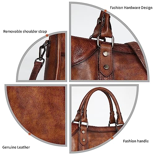 Iswee Womens Genuine Leather Handbags Tote Bag Shoulder Bag Top Handle Satchel Designer Ladies Purse Hobo Crossbody Bags(I19004-Coffee) - Image 5