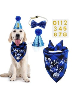 Dog Birthday Party Supplies Boy, VIPITH Dog Birthday Bandana Clothing & Accessories for Dogs, Dog Birthday Hat Dog Birthday Decorations Dog Scarf with Bow Tie Hat Number for Pet Puppy Cat (Blue/Boy)