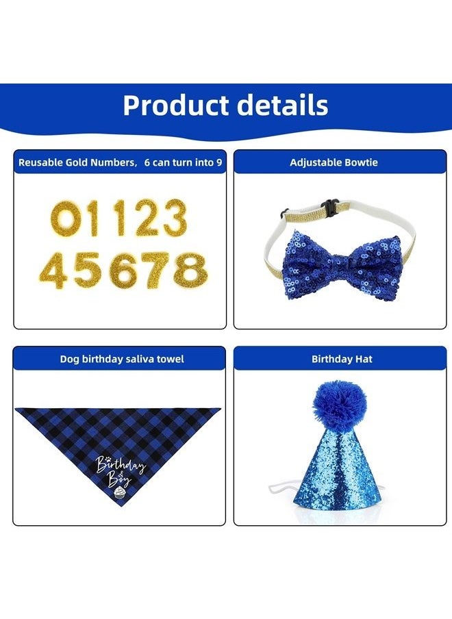 VIPITH - Dog Birthday Party Supplies Boy, VIPITH Dog Birthday Bandana Clothing & Accessories for Dogs, Dog Birthday Hat Dog Birthday Decorations Dog Scarf with Bow Tie Hat Number for Pet Puppy Cat (Blue/Boy) - Image 1
