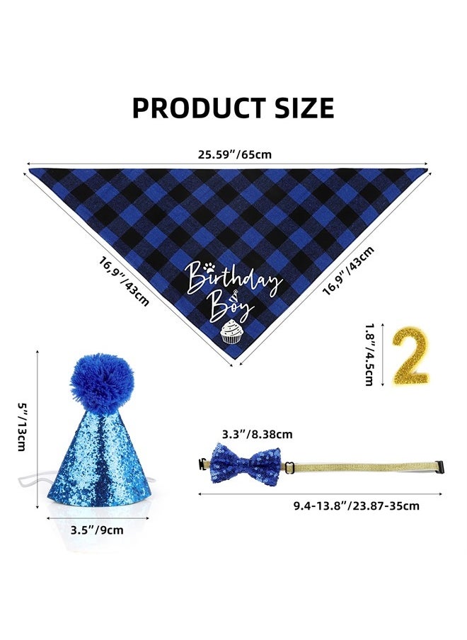 VIPITH - Dog Birthday Party Supplies Boy, VIPITH Dog Birthday Bandana Clothing & Accessories for Dogs, Dog Birthday Hat Dog Birthday Decorations Dog Scarf with Bow Tie Hat Number for Pet Puppy Cat (Blue/Boy) - Image 1