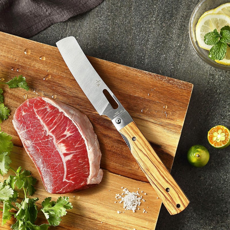 SENBON 440A stainless steel Ultra sharp pocket folding Chef knife peeling utility knife fruit knife Natural Olive Handle Camping BBQ trip Outdoor Portable kitchen knife - Image 4