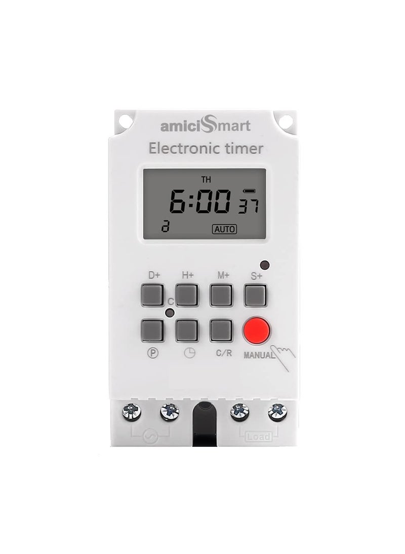 amiciSmart amiciSmart Programmable Timer Switch, High Precision Automatic On Off Switch for Light, Fan with Minimum Set Interval of 1sec (220VAC, 25A) 
