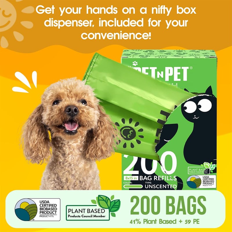 Pet N Pet 200 Counts Unscented Dog Poop Bags Rolls with Tie Handles, 41% Plant Based & 59% PE Poop Bags for Dogs, Extra-Thick Doggie Poo Bag, Pet Waste Bag - Image 3