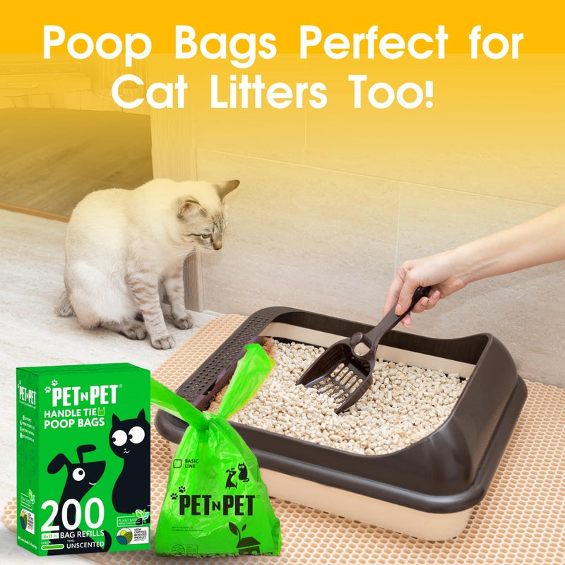 Pet N Pet 200 Counts Unscented Dog Poop Bags Rolls with Tie Handles, 41% Plant Based & 59% PE Poop Bags for Dogs, Extra-Thick Doggie Poo Bag, Pet Waste Bag - Image 4
