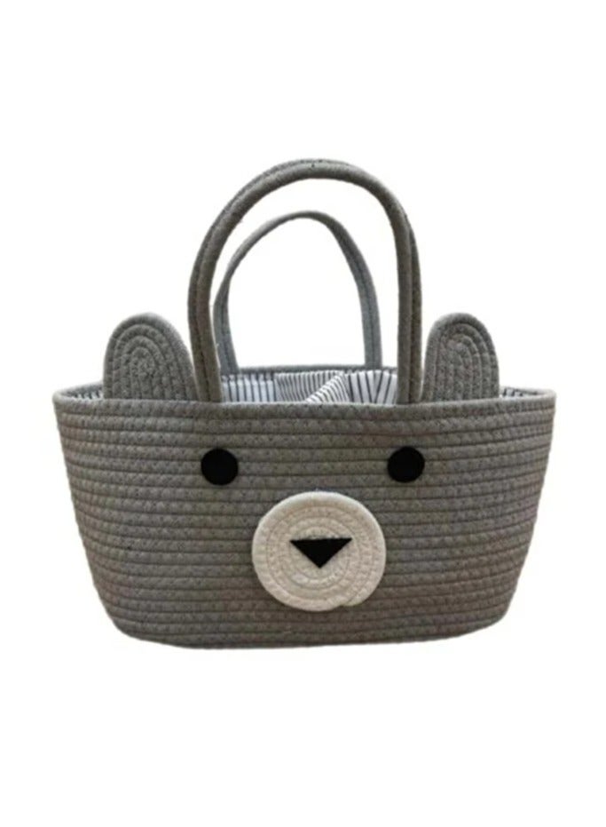 سلة منظم حفاضات الاطفال مصنوع من القماش القطني بنسبة 100% بتصميم انيق وحبال للحضانة شنطة حمل محمولة الحجم 44×22×19سم - Image 1