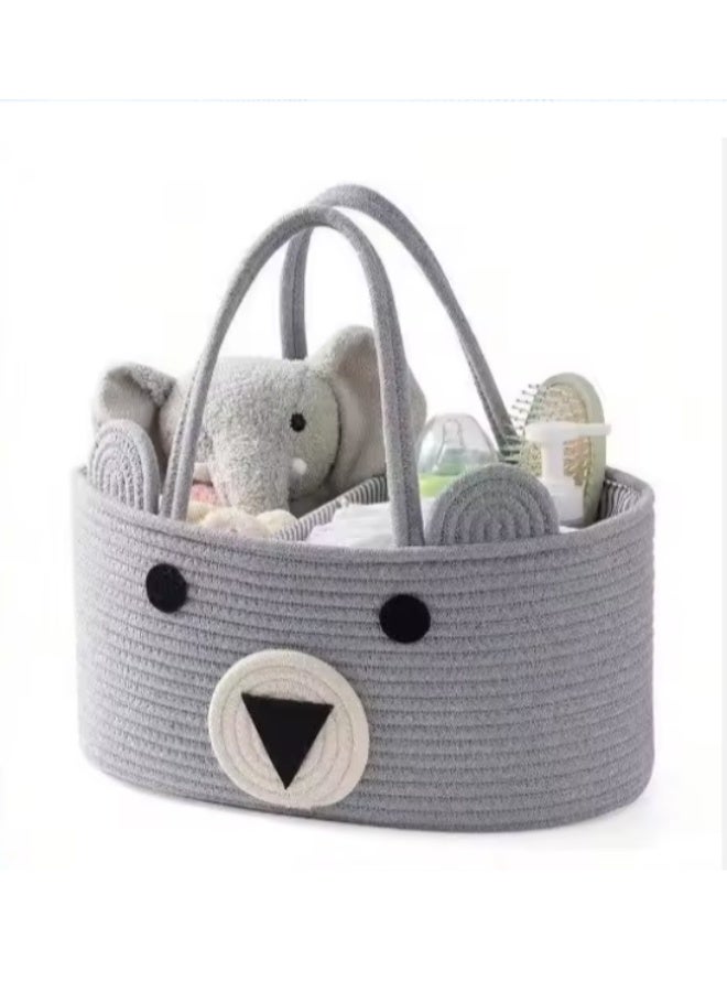 سلة منظم حفاضات الاطفال مصنوع من القماش القطني بنسبة 100% بتصميم انيق وحبال للحضانة شنطة حمل محمولة الحجم 44×22×19سم - Image 3