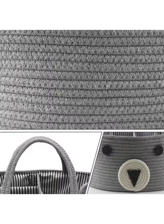 سلة منظم حفاضات الاطفال مصنوع من القماش القطني بنسبة 100% بتصميم انيق وحبال للحضانة شنطة حمل محمولة الحجم 44×22×19سم - Image 5