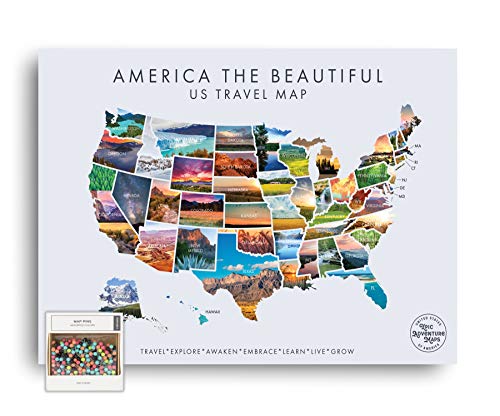Epic Adventure Maps - USA State Travel Adventure Map Poster - Includes Push Pins - White / 24 x 17 Inches - Image 1