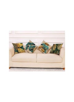 The Bros Cushion Covers, Throw Pillow Covers, Linen Square Throw Pillow Covers, Couch Bed Pillowcases, Green, Gold Leaves, for Living Room Sofa, 45cm x 45cm (18x18 inch) 4 PCS  - Image 2