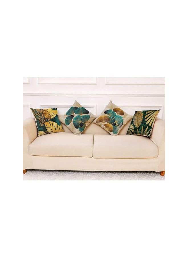 The Bros Cushion Covers, Throw Pillow Covers, Linen Square Throw Pillow Covers, Couch Bed Pillowcases, Green, Gold Leaves, for Living Room Sofa, 45cm x 45cm (18x18 inch) 4 PCS - Image 2