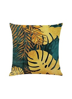 The Bros Cushion Covers, Throw Pillow Covers, Linen Square Throw Pillow Covers, Couch Bed Pillowcases, Green, Gold Leaves, for Living Room Sofa, 45cm x 45cm (18x18 inch) 4 PCS  - Image 3