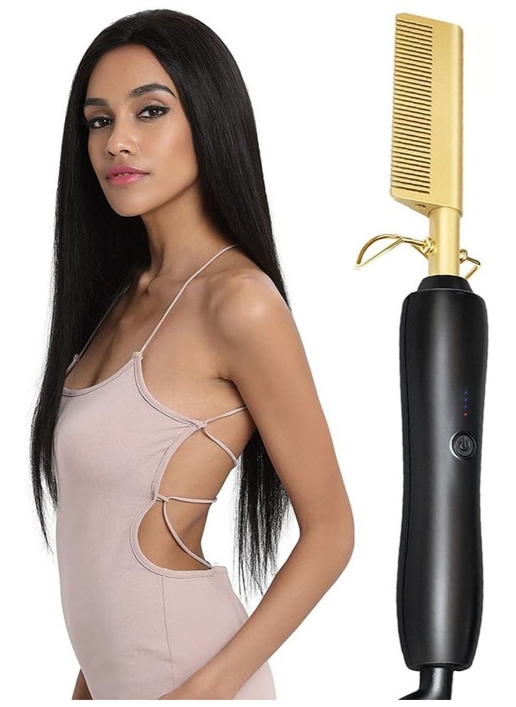 ELTRAZONE Heating Comb Straightener Electric Hot Comb Flat Iron Hair Straightening Brush Smoothing Iron Comb Hair Straightener Brush  - Image 1