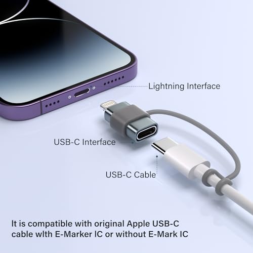 Thousover USB C Type C to Lightning Adapter （4 Pack） 1.8-2.2A 15W Fast Charging Support Data Sync,Lightning to USB Type C Cable Adapter for iPhone/iPad/for Airpods,with Anti-Lost Loop,Not for Audio/OTG, Gray - Image 4