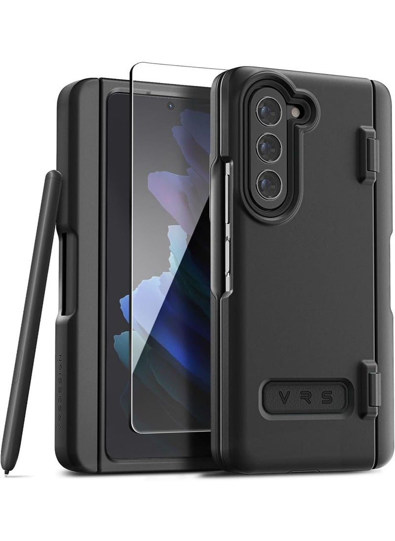 VRS Design Terra Guard Modern Pen Edition Samsung Galaxy Z Fold 5 Case Cover (2023) with S-Pen Compartment in Hinge Protection and Front Screen Protector - Matte Black (S-Pen NOT included)  - Image 1