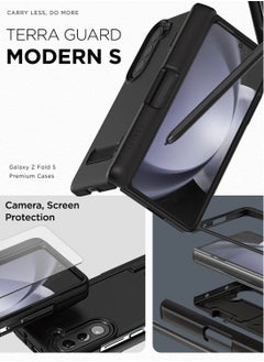 VRS Design Terra Guard Modern Pen Edition Samsung Galaxy Z Fold 5 Case Cover (2023) with S-Pen Compartment in Hinge Protection and Front Screen Protector - Matte Black (S-Pen NOT included)  - Image 3