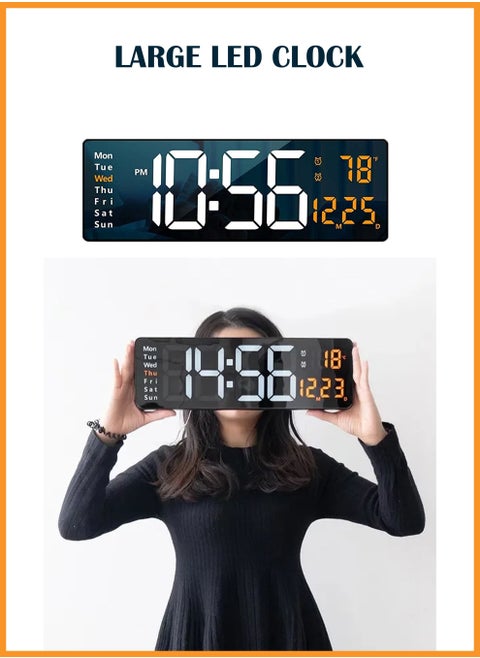 ساعة حائط رقمية شاشة كبيرة 16.2 بوصة ساعات حائط كبيرة LED ساعة رقمية مع جهاز تحكم عن بعد لتزيين غرفة المعيشة ساعة كبيرة مع درجة حرارة أسبوع التاريخ