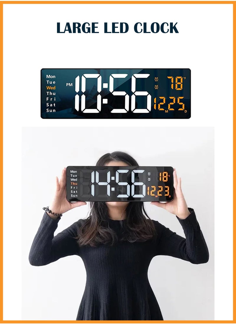 توشيونيكس - ساعة حائط رقمية شاشة كبيرة 16.2 بوصة ساعات حائط كبيرة LED ساعة رقمية مع جهاز تحكم عن بعد لتزيين غرفة المعيشة ساعة كبيرة مع درجة حرارة أسبوع التاريخ - Image 1
