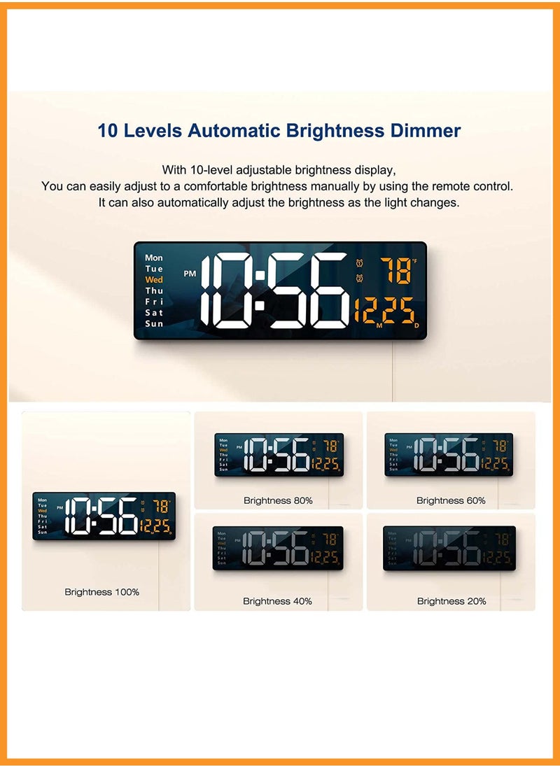 توشيونيكس - ساعة حائط رقمية شاشة كبيرة 16.2 بوصة ساعات حائط كبيرة LED ساعة رقمية مع جهاز تحكم عن بعد لتزيين غرفة المعيشة ساعة كبيرة مع درجة حرارة أسبوع التاريخ - Image 1