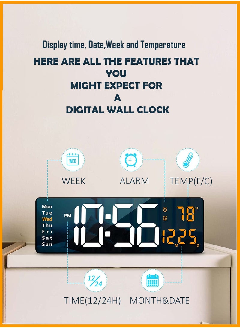 توشيونيكس - ساعة حائط رقمية شاشة كبيرة 16.2 بوصة ساعات حائط كبيرة LED ساعة رقمية مع جهاز تحكم عن بعد لتزيين غرفة المعيشة ساعة كبيرة مع درجة حرارة أسبوع التاريخ - Image 1