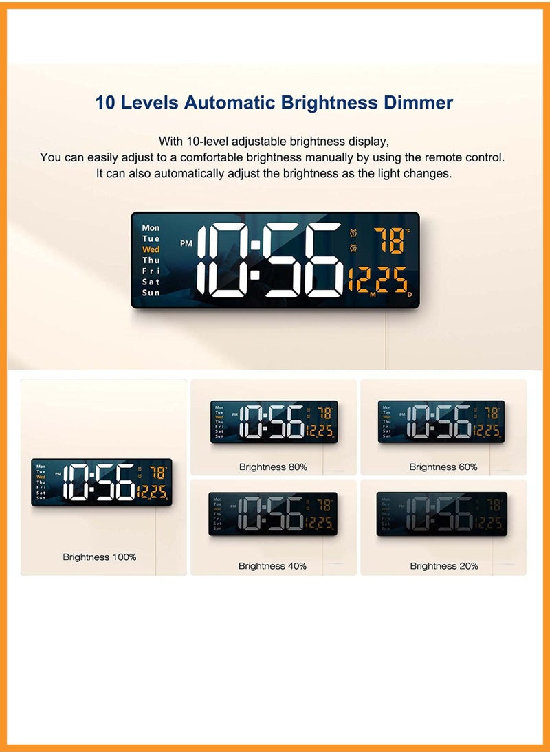 توشيونيكس - ساعة حائط رقمية شاشة كبيرة 16.2 بوصة ساعات حائط كبيرة LED ساعة رقمية مع جهاز تحكم عن بعد لتزيين غرفة المعيشة ساعة كبيرة مع درجة حرارة أسبوع التاريخ - Image 1