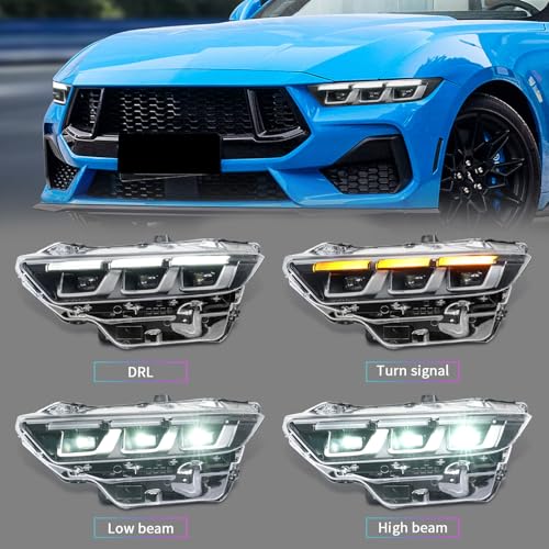 Archaic LED Headlight Assembly Compatible with Ford Mustang 2024-2025,Chrome Driver Side Headlamp - Image 2