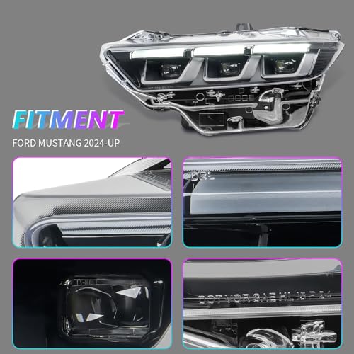 Archaic LED Headlight Assembly Compatible with Ford Mustang 2024-2025,Chrome Driver Side Headlamp - Image 3