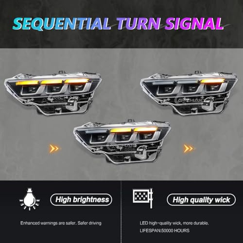 Archaic LED Headlight Assembly Compatible with Ford Mustang 2024-2025,Chrome Driver Side Headlamp - Image 5