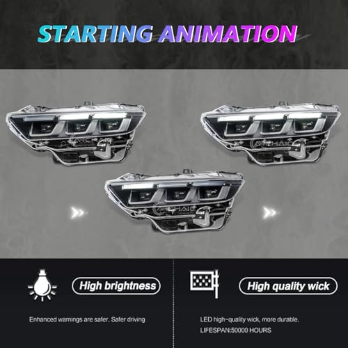 Archaic LED Headlight Assembly Compatible with Ford Mustang 2024-2025,Chrome Driver Side Headlamp - Image 4