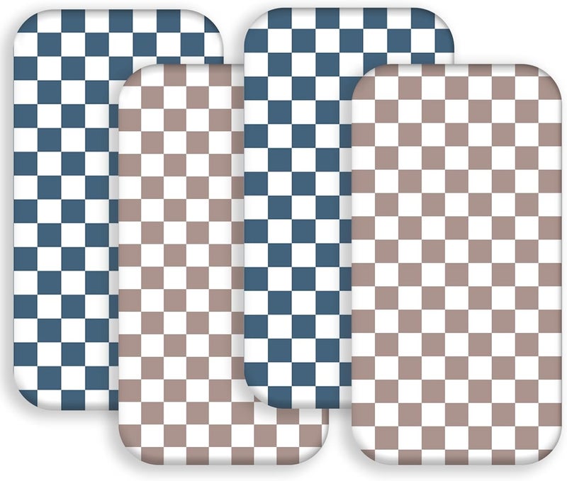 FIGEPO 4 Pack Checkered Bassinet Sheets Neutral Breathable Fitted Baby Sheets Nursery Sheets for Baby Boys or Girls Bassinet Sheet - Image 1