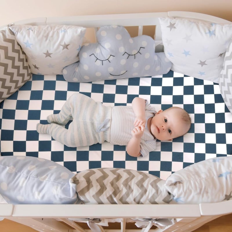 FIGEPO 4 Pack Checkered Bassinet Sheets Neutral Breathable Fitted Baby Sheets Nursery Sheets for Baby Boys or Girls Bassinet Sheet - Image 4