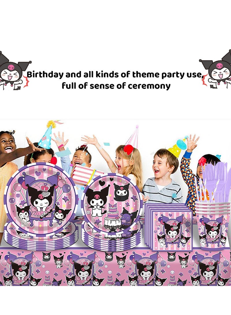 Birthday Party Supplies Kit for 10 Guests - for Kuromi Birthday Decorations, Includes Dinner & Dessert Plates, Napkins, Cups, Banner and Tablecloth  - Image 5
