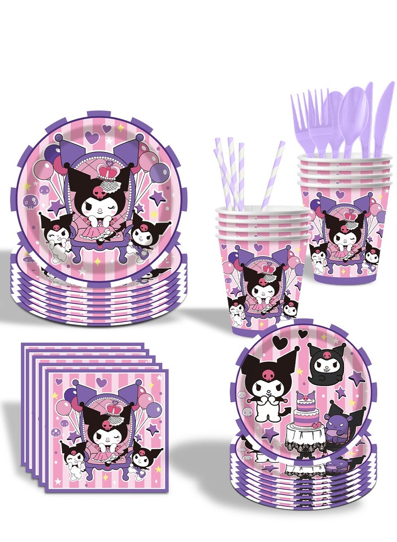 Birthday Party Supplies Kit for 10 Guests - for Kuromi Birthday Decorations, Includes Dinner & Dessert Plates, Napkins, Cups, Banner and Tablecloth  - Image 4