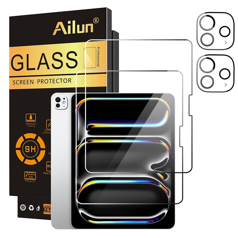 Ailun Screen Protector for iPad Pro 11 inch 2025/2024 [6th/5th Generation, M5/M4] 2 Pack + 2 Pack Camera Lens Protector,Tempered Glass 0.33mm,Face ID & Apple Pencil & Case Compatible [4 Pack] - Image 1