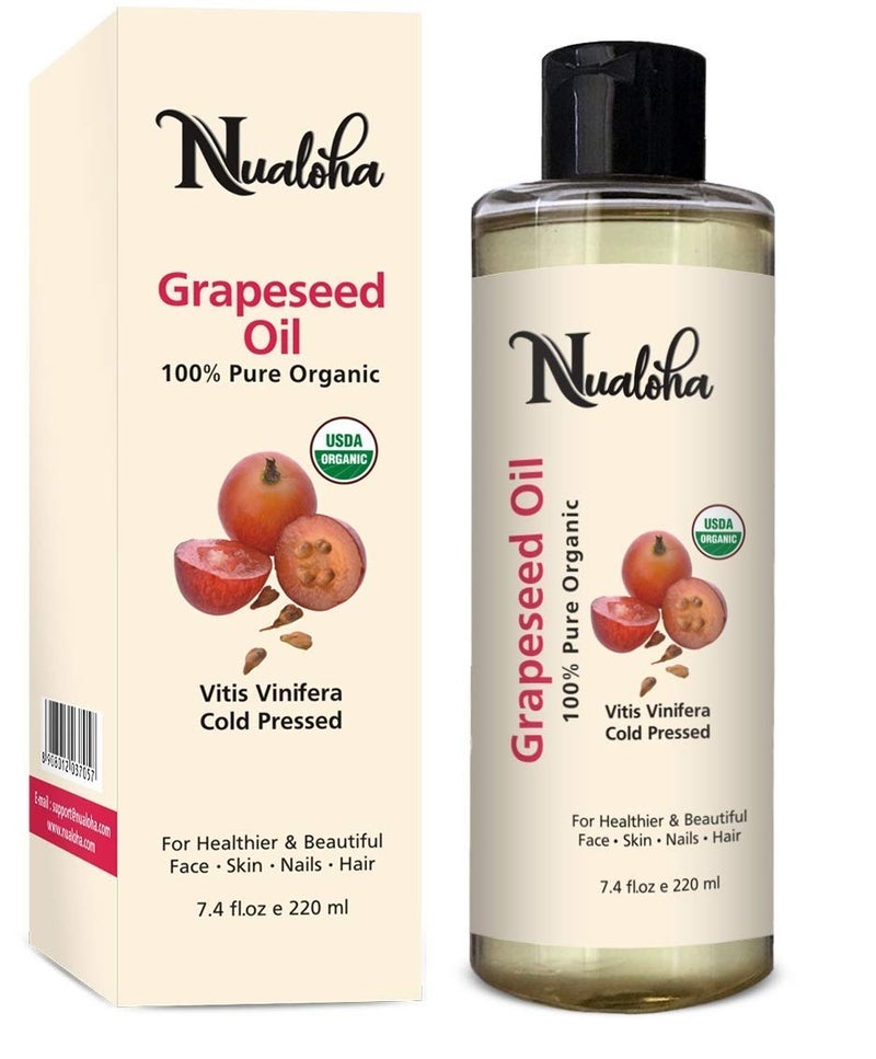 Organic Grape Seed Oil 100 Pure Cold Pressed Carrier Oil For Acne Prone Skin Hair Care Face Cleanser AntiAging Moisturizer for Wrinkles and Stretch Marks 220 ML