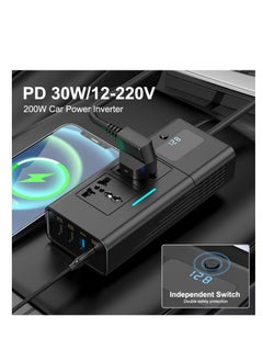 ARNOTEC محول موجة جيبية معدلة، محول طاقة، محول مزود بـ 4 منافذ USB، شحن سريع PD، شاشة LCD، تيار مستمر 12 فولت، تيار متردد 110 فولت، 220 فولت، 200 وات  - Image 3