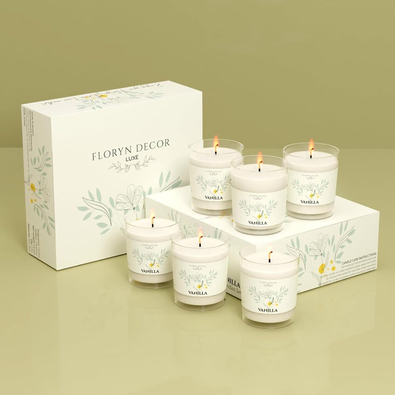 Floryn Decor Luxe Vanilla Scented Soy Wax Candles for Home Decor Fragrance Candles Set of 6 55 Grams Each - Image 1