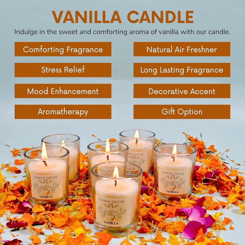 Floryn Decor Luxe Vanilla Scented Soy Wax Candles for Home Decor Fragrance Candles Set of 6 55 Grams Each - Image 5