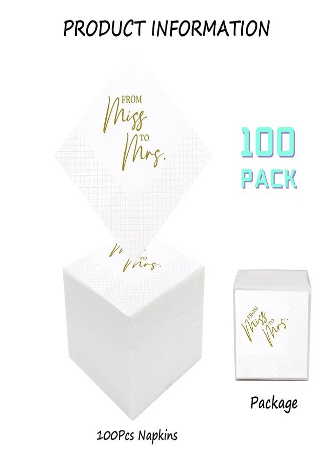 Geloar Bridal Shower Cocktail Napkins, 100 Pack Gold From Miss To Mrs Disposable Paper Napkins for Bridal Shower Engagement Wedding Bachelorette Table Decorations| 2-Ply, 5x5 Inches (From Miss To Mrs) - Image 2