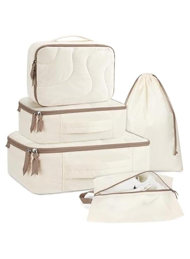 باج سمارت اكياس جافة ورطبة من 5 قطع، شنط سفر قابلة لاعادة الاستخدام لملابس السباحة وحفاضات الاطفال القماشية والشاطئ وحمام السباحة، مكعبات تعبئة للسفر خفيفة للغاية للنساء، لون ابيض اوبال - Image 1