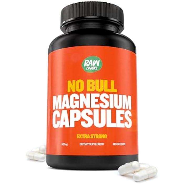 Raw Barrel “No Bull” Magnesium Capsules, Unique Magnesium Citrate and Oxide Formula for Sleep and Relaxation, Magnesium Pills to Prevent Muscle Aches and Spasms, Magnesium Oxide Citrate, 500g - Image 1
