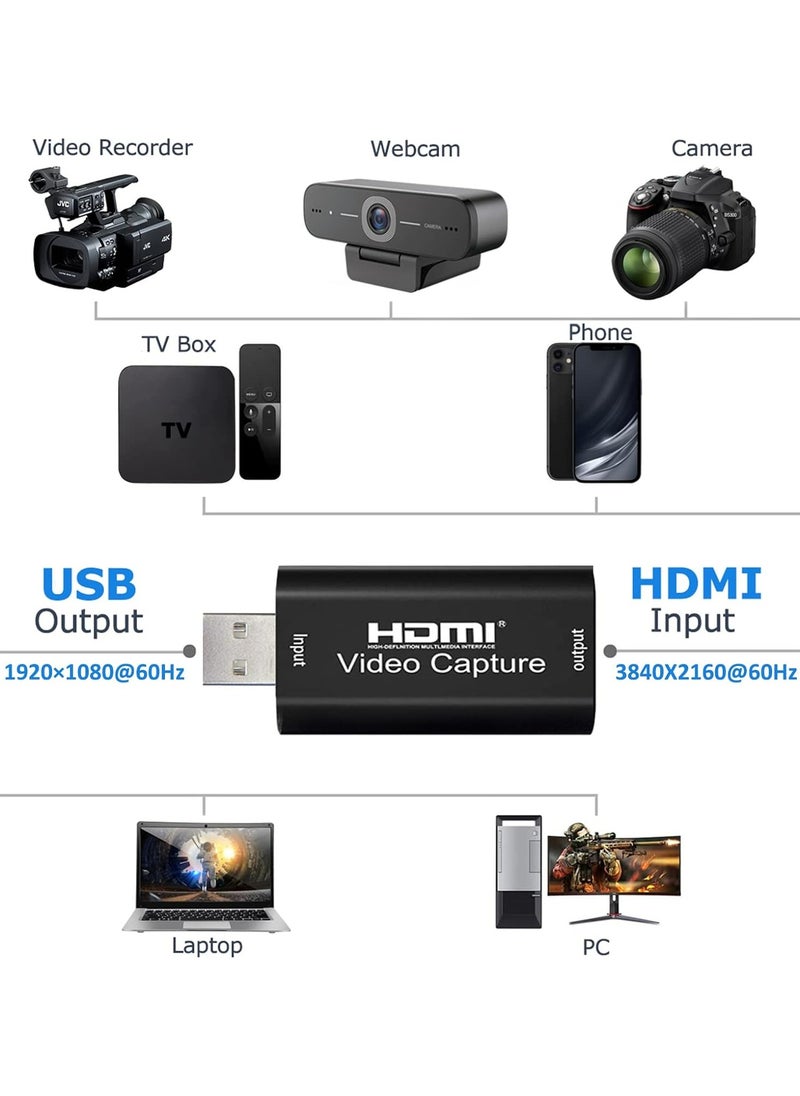 TLAXCA - 4K HDMI Video Capture Card, Cam  Card Game Capture Card Audio Capture Adapter HDMI to USB 2.0 Record Capture Device for Streaming, Live Broadcasting, Video Conference, Teaching, Gaming - Image 1
