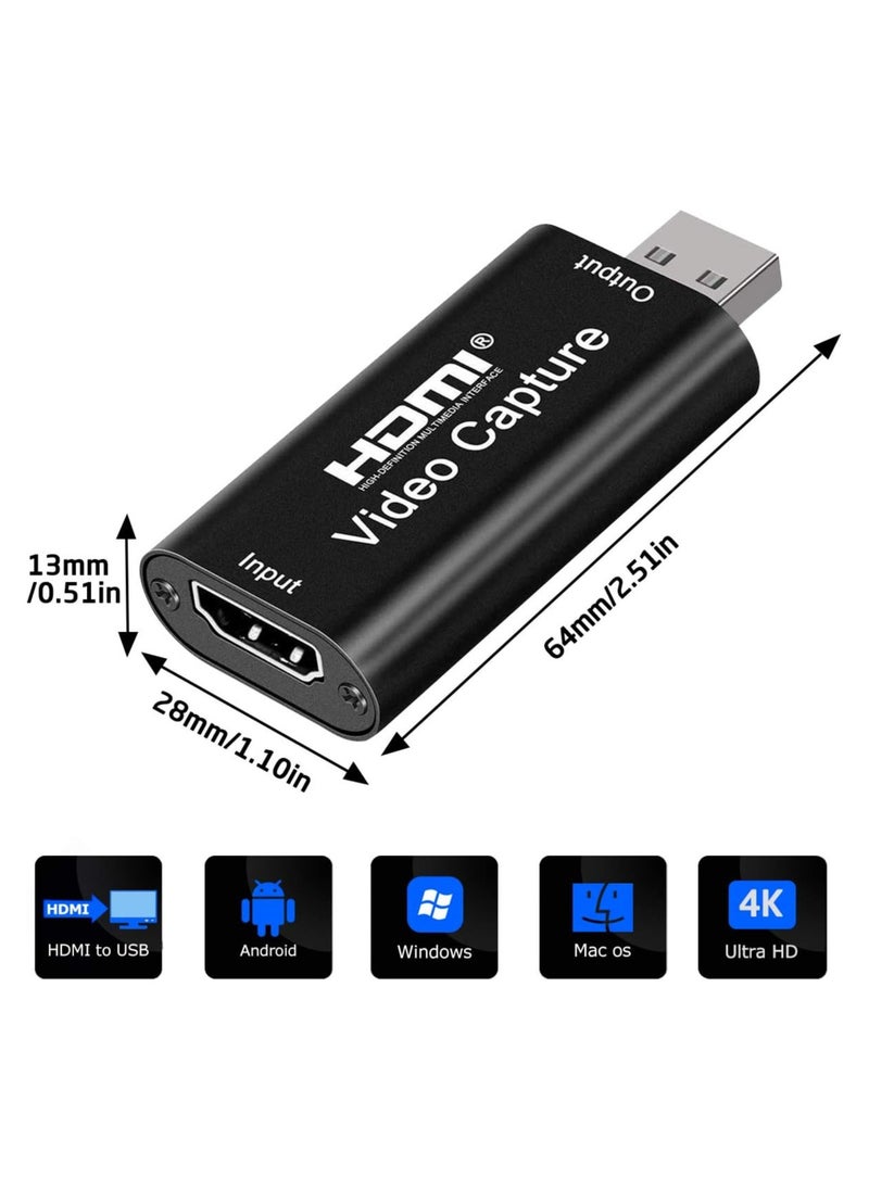 TLAXCA - 4K HDMI Video Capture Card, Cam  Card Game Capture Card Audio Capture Adapter HDMI to USB 2.0 Record Capture Device for Streaming, Live Broadcasting, Video Conference, Teaching, Gaming - Image 1